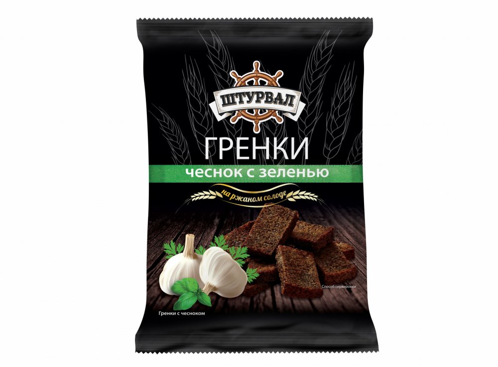 Гренки солодовые со вкусом чеснока с зеленью 100г